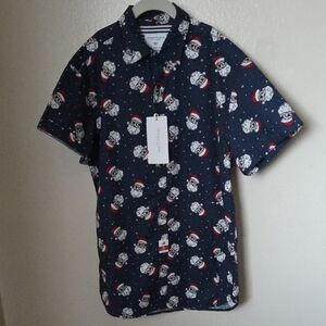 Denim & Flower Festive Navy Shirt with Santa Design